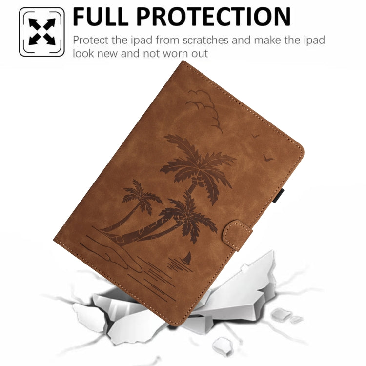 For Samsung Galaxy Tab S9 FE X510/X516B Coconut Tree Embossed Smart Leather Tablet Case(Brown) - Galaxy Tab S9 FE by PMC Jewellery | Online Shopping South Africa | PMC Jewellery | Buy Now Pay Later Mobicred