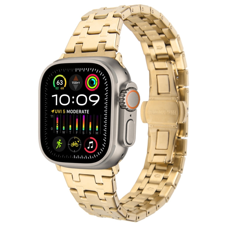 For Apple Watch Ultra 2 49mm Double T Stainless Steel Watch Band(Gold) - Watch Bands by PMC Jewellery | Online Shopping South Africa | PMC Jewellery