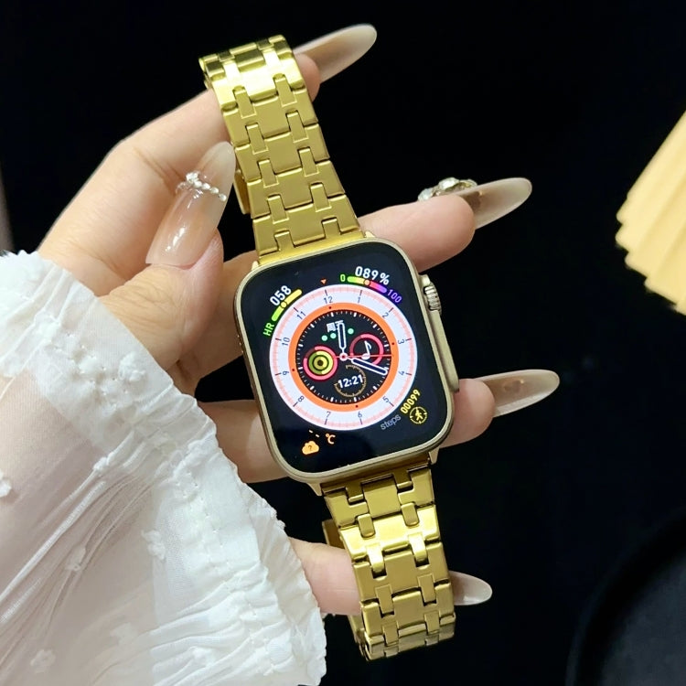 For Apple Watch Series 8 45mm Double T Stainless Steel Watch Band(Gold) - Watch Bands by PMC Jewellery | Online Shopping South Africa | PMC Jewellery