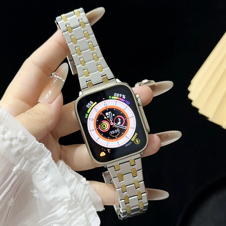 For Apple Watch Series 8 45mm Double T Stainless Steel Watch Band(Silver Gold) - Watch Bands by PMC Jewellery | Online Shopping South Africa | PMC Jewellery