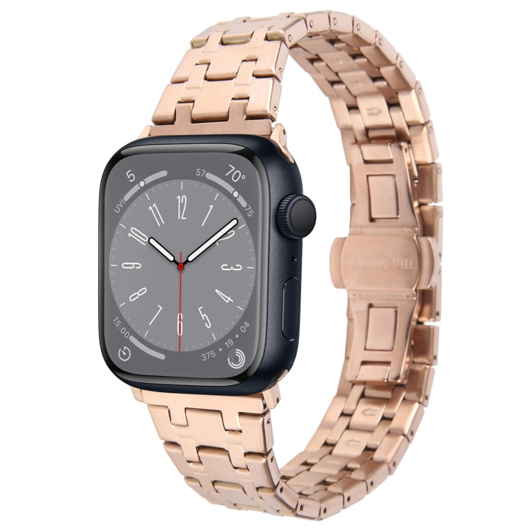 For Apple Watch SE 2022 40mm Double T Stainless Steel Watch Band(Rose Gold) - Watch Bands by PMC Jewellery | Online Shopping South Africa | PMC Jewellery