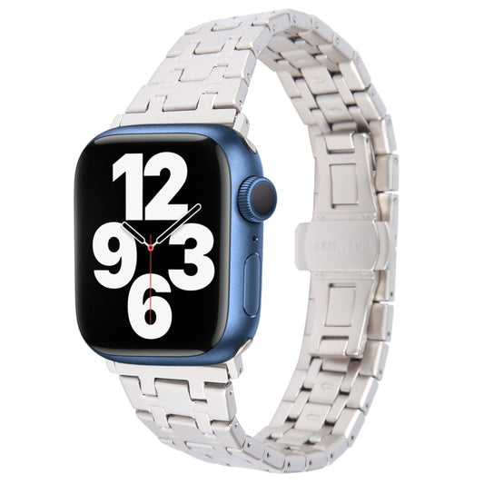 For Apple Watch Series 7 41mm Double T Stainless Steel Watch Band(Starlight) - Watch Bands by PMC Jewellery | Online Shopping South Africa | PMC Jewellery