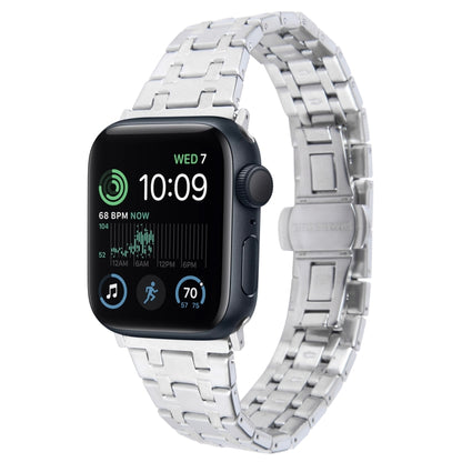 For Apple Watch SE 44mm Double T Stainless Steel Watch Band(Silver) - Watch Bands by PMC Jewellery | Online Shopping South Africa | PMC Jewellery