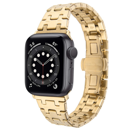 For Apple Watch Series 6 40mm Double T Stainless Steel Watch Band(Gold) - Watch Bands by PMC Jewellery | Online Shopping South Africa | PMC Jewellery