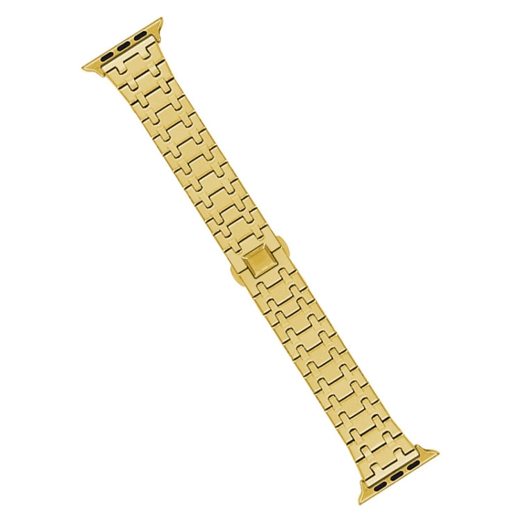 For Apple Watch Series 6 40mm Double T Stainless Steel Watch Band(Gold) - Watch Bands by PMC Jewellery | Online Shopping South Africa | PMC Jewellery