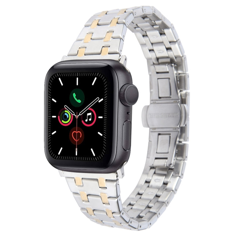 For Apple Watch Series 5 40mm Double T Stainless Steel Watch Band(Silver Gold) - Watch Bands by PMC Jewellery | Online Shopping South Africa | PMC Jewellery