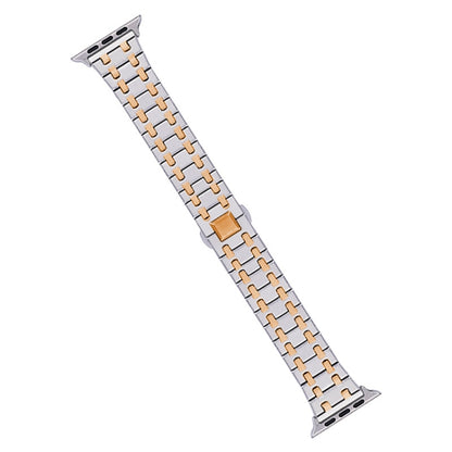 For Apple Watch Series 5 40mm Double T Stainless Steel Watch Band(Silver Rose Gold) - Watch Bands by PMC Jewellery | Online Shopping South Africa | PMC Jewellery