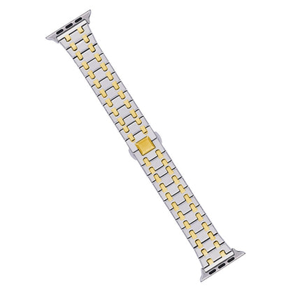 For Apple Watch Series 4 44mm Double T Stainless Steel Watch Band(Silver Gold) - Watch Bands by PMC Jewellery | Online Shopping South Africa | PMC Jewellery