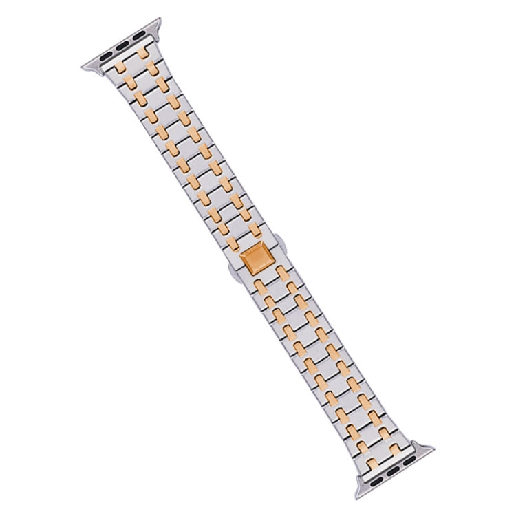 For Apple Watch Series 3 42mm Double T Stainless Steel Watch Band(Silver Rose Gold) - Watch Bands by PMC Jewellery | Online Shopping South Africa | PMC Jewellery