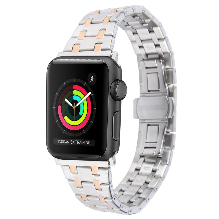 For Apple Watch Series 2 38mm Double T Stainless Steel Watch Band(Silver Rose Gold) - Watch Bands by PMC Jewellery | Online Shopping South Africa | PMC Jewellery