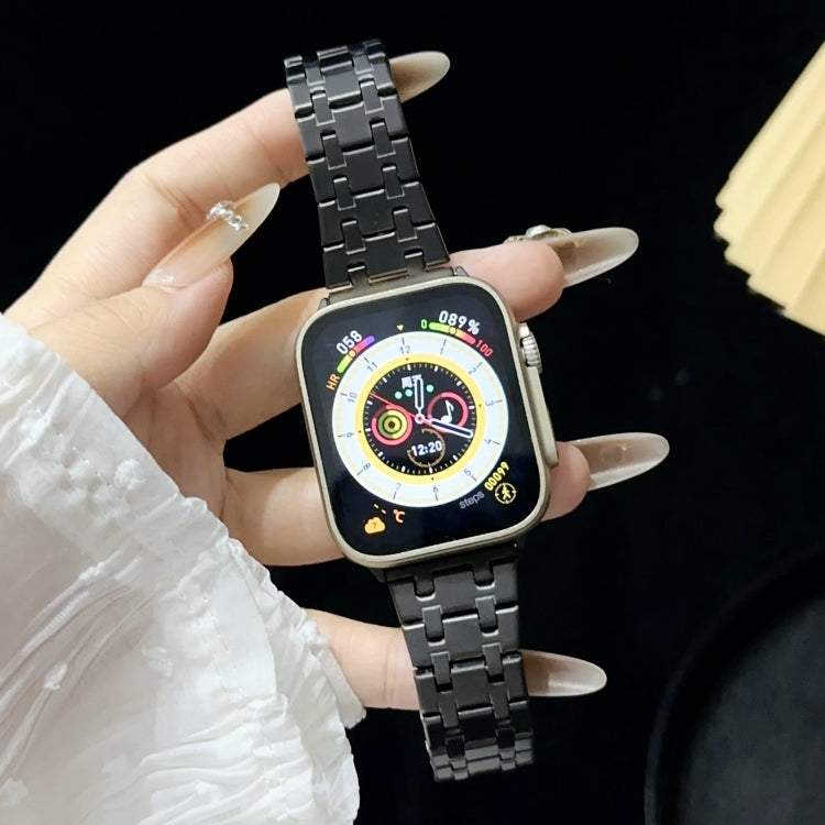 For Apple Watch 42mm Double T Stainless Steel Watch Band(Black) - Watch Bands by PMC TechLife | Online Shopping South Africa | PMC TechLife