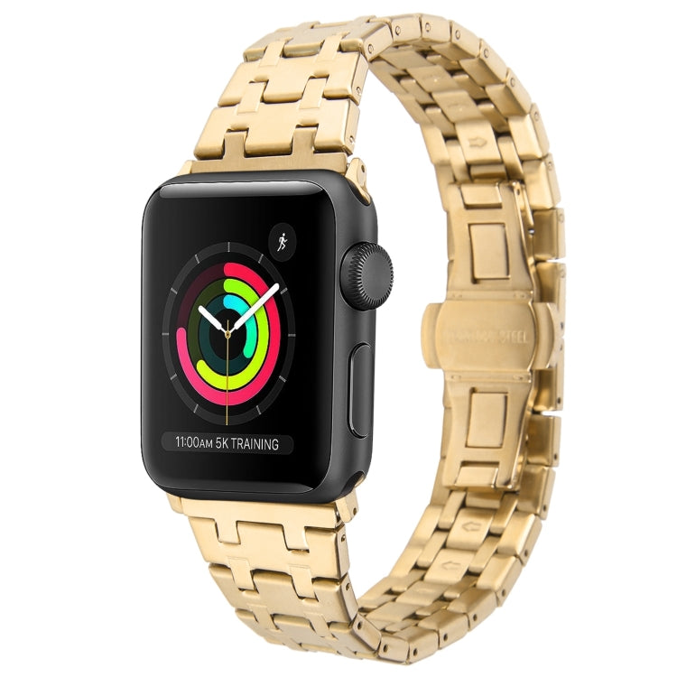 For Apple Watch 42mm Double T Stainless Steel Watch Band(Gold) - Watch Bands by PMC TechLife | Online Shopping South Africa | PMC TechLife