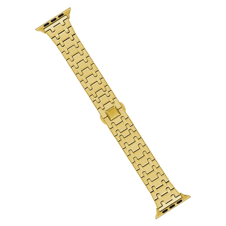 For Apple Watch 42mm Double T Stainless Steel Watch Band(Gold) - Watch Bands by PMC TechLife | Online Shopping South Africa | PMC TechLife
