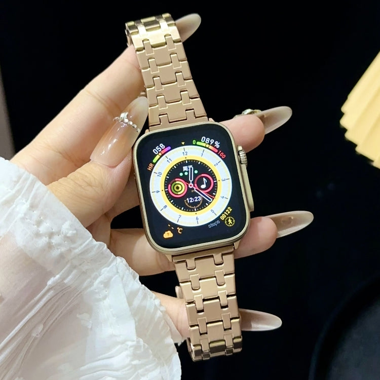 For Apple Watch 42mm Double T Stainless Steel Watch Band(Rose Gold) - Watch Bands by PMC Jewellery | Online Shopping South Africa | PMC Jewellery