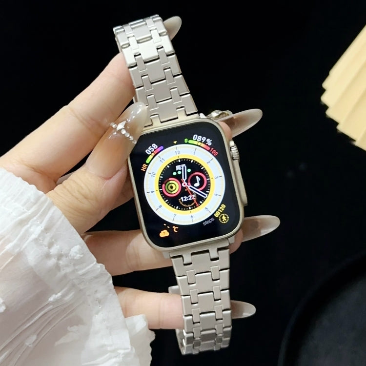 For Apple Watch 42mm Double T Stainless Steel Watch Band(Starlight) - Watch Bands by PMC TechLife | Online Shopping South Africa | PMC TechLife