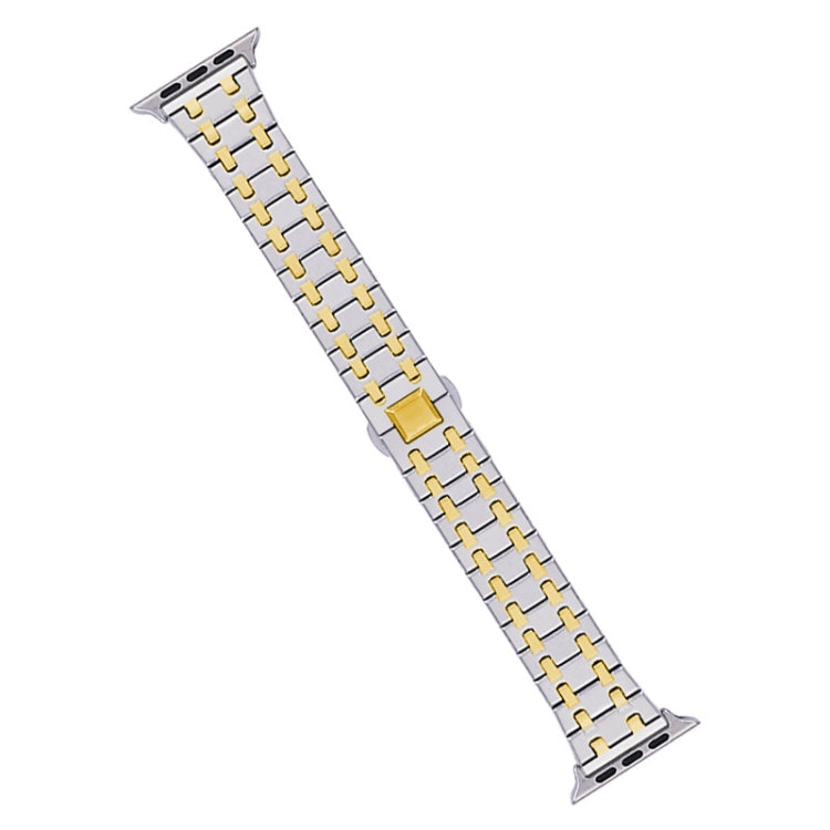 For Apple Watch 42mm Double T Stainless Steel Watch Band(Silver Gold) - Watch Bands by PMC TechLife | Online Shopping South Africa | PMC TechLife