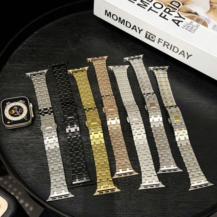 For Apple Watch Series 4 44mm Double T Stainless Steel Watch Band(Gold) - Watch Bands by PMC Jewellery | Online Shopping South Africa | PMC Jewellery