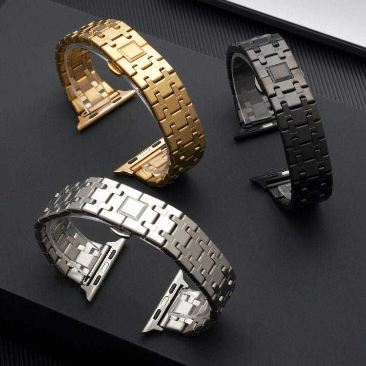 For Apple Watch 42mm Double T Stainless Steel Watch Band(Black) - Watch Bands by PMC TechLife | Online Shopping South Africa | PMC TechLife