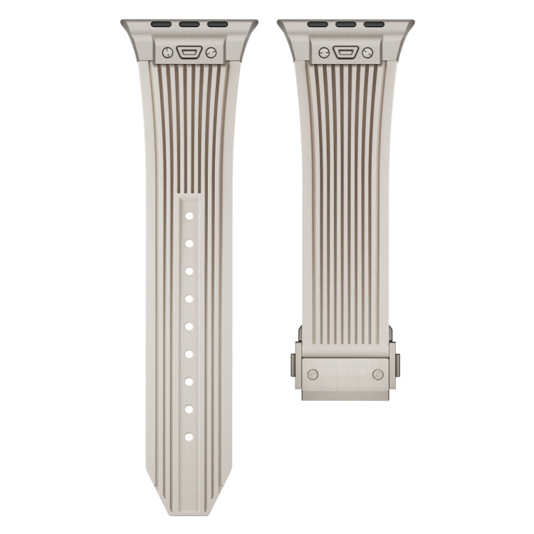 For Apple Watch Series 5 44mm Vertical Texture Titanium Buckle Elastic Silicone Watch Band(Starlight) - free shipping - PMC TechLife - Order now!
