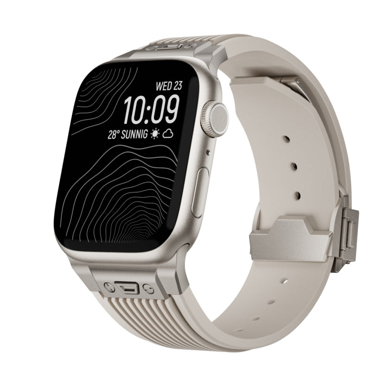 For Apple Watch Series 5 44mm Vertical Texture Titanium Buckle Elastic Silicone Watch Band(Starlight) - free shipping - PMC TechLife - Order now!