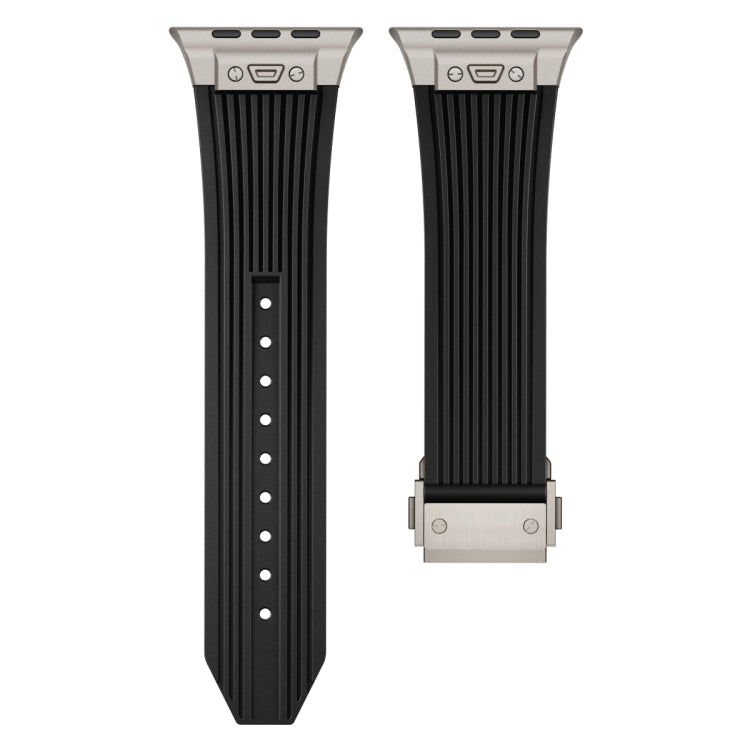 For Apple Watch Series 4 44mm Vertical Texture Titanium Buckle Elastic Silicone Watch Band(Black) - free shipping - PMC TechLife - Order now!