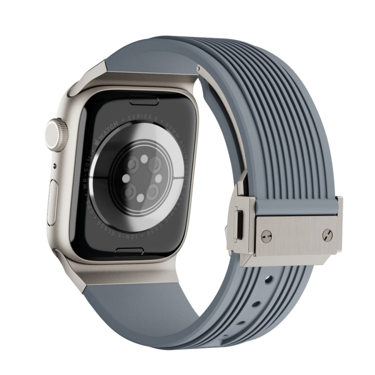 For Apple Watch Series 3 42mm Vertical Texture Titanium Buckle Elastic Silicone Watch Band(Grey) - free shipping - PMC TechLife - Order now!