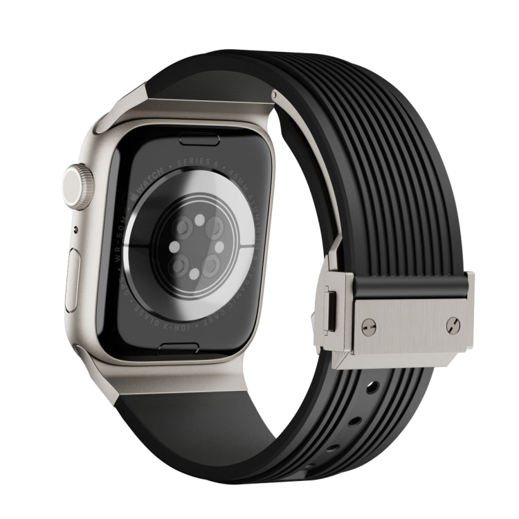 For Apple Watch 42mm Vertical Texture Titanium Buckle Elastic Silicone Watch Band(Black) - free shipping - PMC TechLife - Order now!