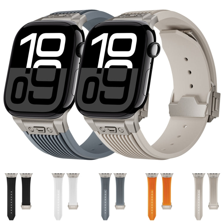 For Apple Watch Series 9 45mm Vertical Texture Titanium Buckle Elastic Silicone Watch Band(Black) - Watch Bands by PMC TechLife | Online Shopping South Africa | PMC TechLife | Buy Now Pay Later Mobicred