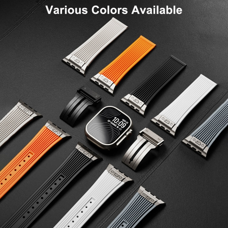 For Apple Watch Series 6 44mm Vertical Texture Titanium Buckle Elastic Silicone Watch Band(Black) - free shipping - PMC TechLife - Order now!