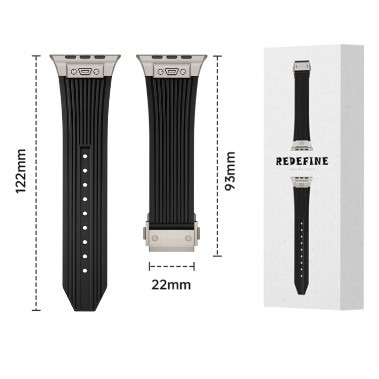 For Apple Watch Series 6 44mm Vertical Texture Titanium Buckle Elastic Silicone Watch Band(Black) - free shipping - PMC TechLife - Order now!