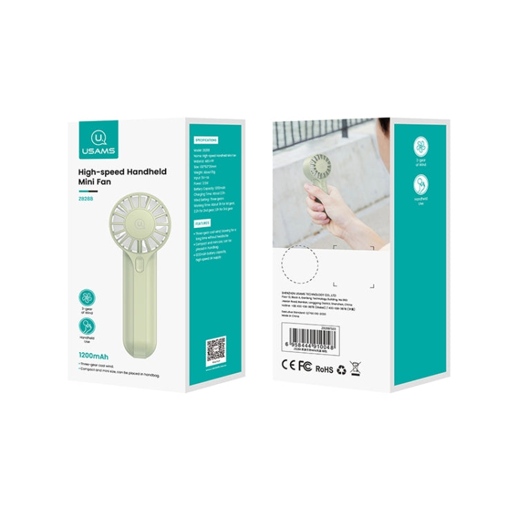 USAMS ZB288 Portable Type-C Rechargeable High Speed Handheld Mini Fan(Green) - Electric Fans by USAMS | Online Shopping South Africa | PMC TechLife | Buy Now Pay Later Mobicred