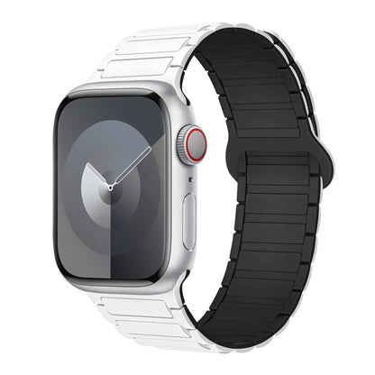 For Apple Watch SE 2023 40mm I-Shaped Magnetic Silicone Watch Band(White Black) - Watch Bands by PMC Jewellery | Online Shopping South Africa | PMC Jewellery