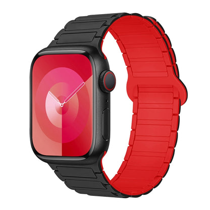 For Apple Watch Series 8 45mm I-Shaped Magnetic Silicone Watch Band(Black Red) - Watch Bands by PMC Jewellery | Online Shopping South Africa | PMC Jewellery