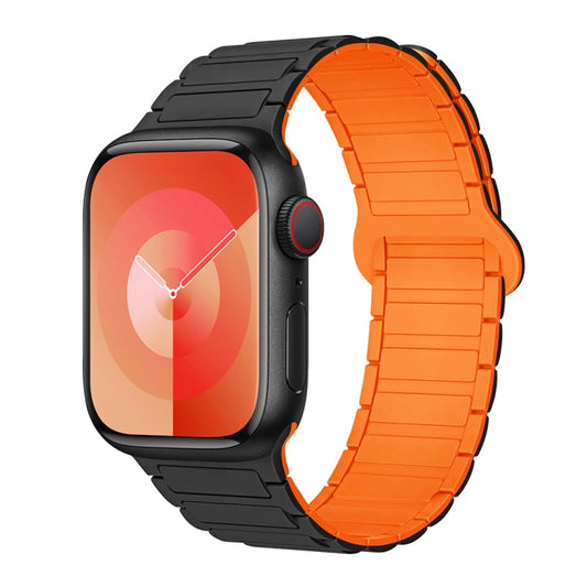 For Apple Watch Series 8 45mm I-Shaped Magnetic Silicone Watch Band(Black Orange) - Watch Bands by PMC Jewellery | Online Shopping South Africa | PMC Jewellery