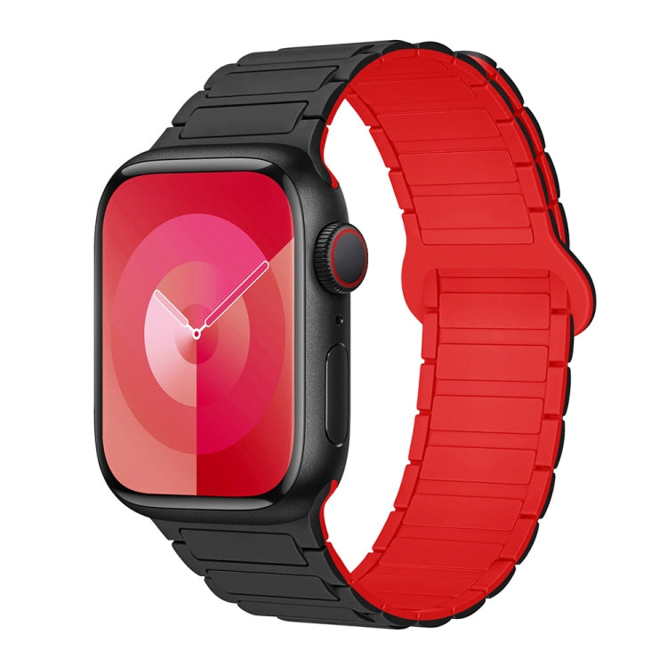 For Apple Watch SE 2022 44mm I-Shaped Magnetic Silicone Watch Band(Black Red) - Watch Bands by PMC Jewellery | Online Shopping South Africa | PMC Jewellery