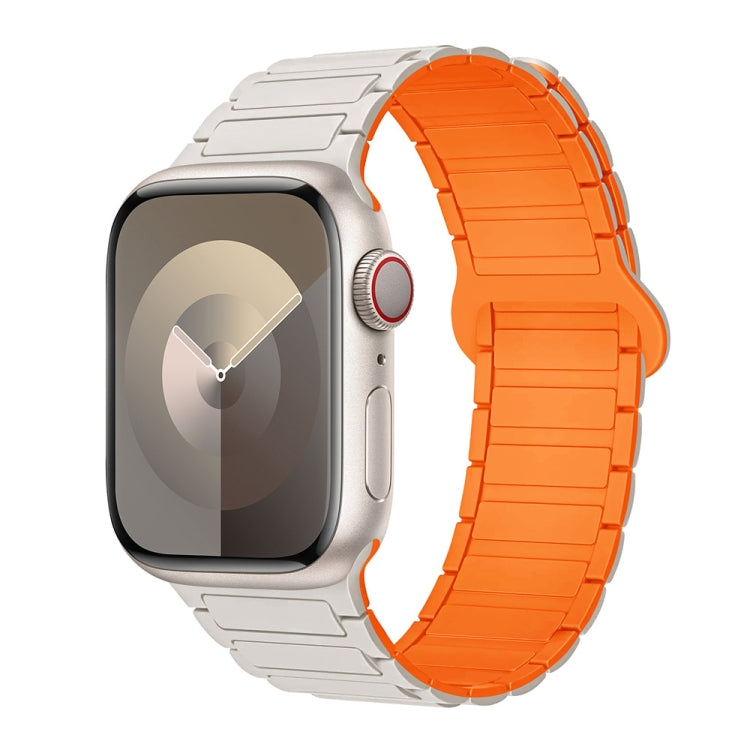 For Apple Watch SE 44mm I-Shaped Magnetic Silicone Watch Band(White Orange) - Watch Bands by PMC TechLife | Online Shopping South Africa | PMC TechLife