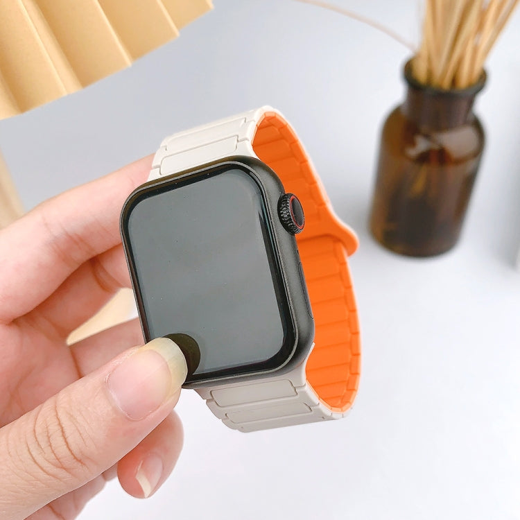 For Apple Watch Series 5 40mm I-Shaped Magnetic Silicone Watch Band(Black Orange) - Watch Bands by PMC Jewellery | Online Shopping South Africa | PMC Jewellery