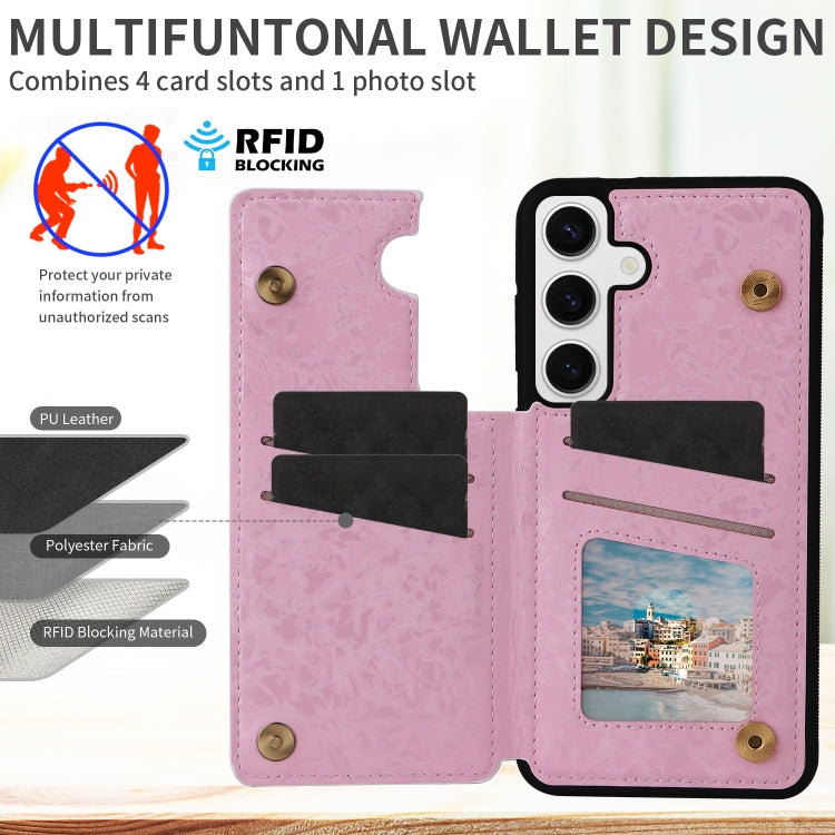 For Samsung Galaxy S25 5G Printed Double Buckle RFID Anti-theft Phone Case(Rose) - Galaxy S25 5G Cases by PMC Jewellery | Online Shopping South Africa | PMC Jewellery | Buy Now Pay Later Mobicred