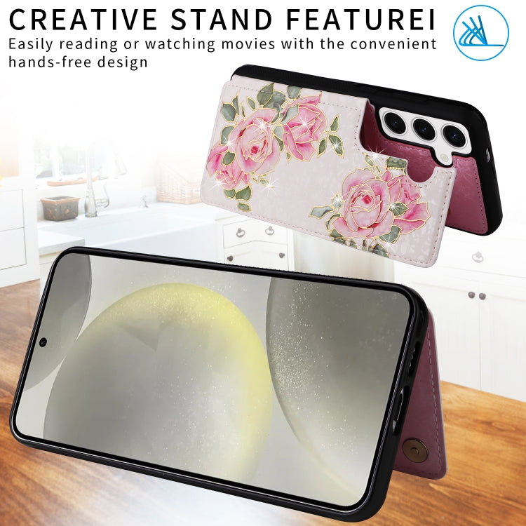 For Samsung Galaxy S25 5G Printed Double Buckle RFID Anti-theft Phone Case(Rose) - Galaxy S25 5G Cases by PMC Jewellery | Online Shopping South Africa | PMC Jewellery | Buy Now Pay Later Mobicred