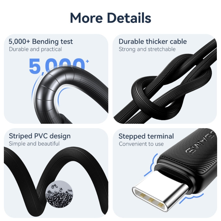 USAMS US-SJ693 USB to USB-C / Type-C 3A Striped Fast Charge Data Cable, Length:2m(Blue) - free shipping - PMc TechLife - Order now!