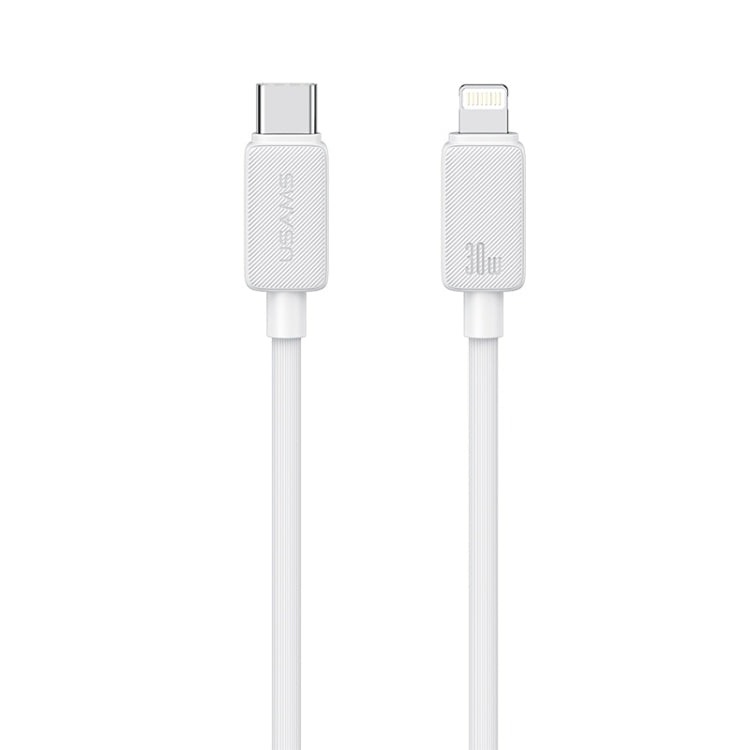 USAMS US-SJ697 USB-C / Type-C to 8 Pin 30W Striped Fast Charge Data Cable, Length:2m(White) - 2 in 1 Cable by USAMS | Online Shopping South Africa | PMC Jewellery | Buy Now Pay Later Mobicred