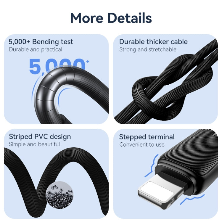 USAMS US-SJ697 USB-C / Type-C to 8 Pin 30W Striped Fast Charge Data Cable, Length:2m(White) - free shipping - PMC Jewellery - Order now!