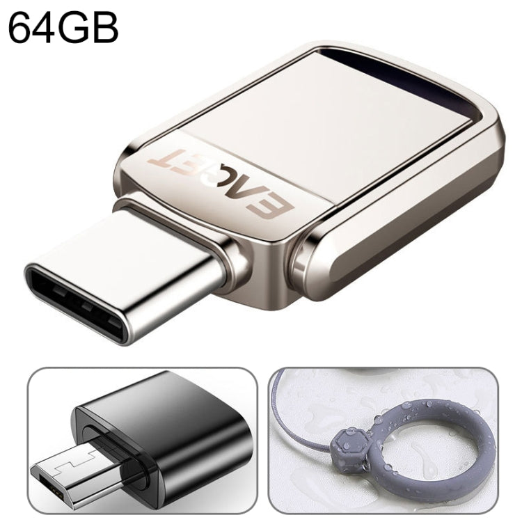 EAGET 64G USB 3.1 + USB-C Interface Metal Twister Flash U Disk, with Micro USB Adapter & Lanyard - free shipping - PMC Jewellery - Order now!
