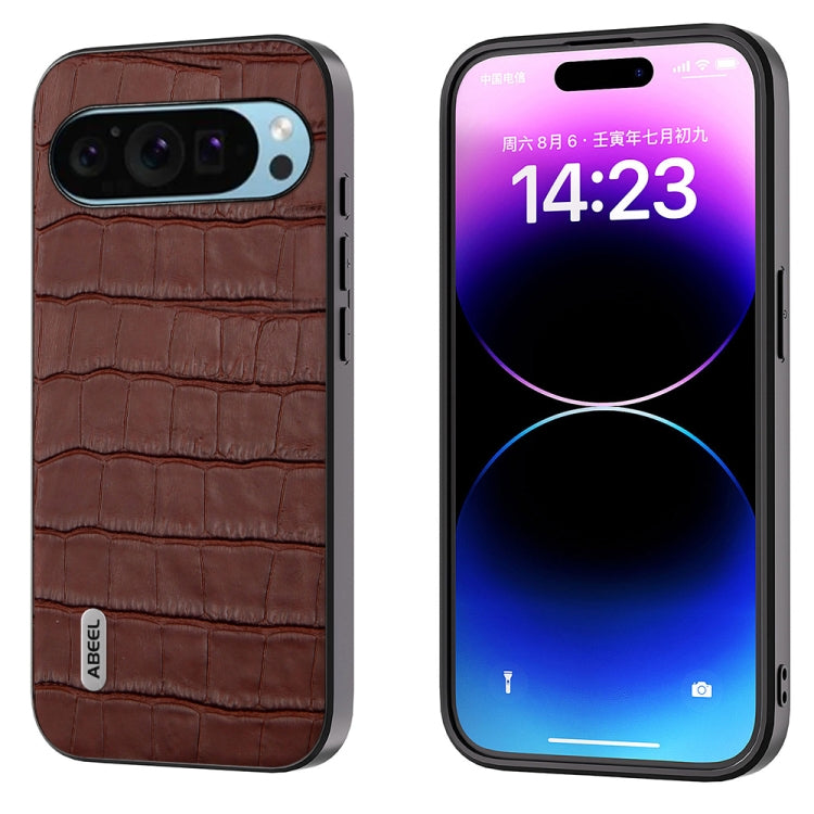 For Google Pixel 9 ABEEL Crocodile Texture Genuine Leather Phone Case(Brown) - Google Cases by PMC TechLife | Online Shopping South Africa | PMC TechLife | Buy Now Pay Later Mobicred