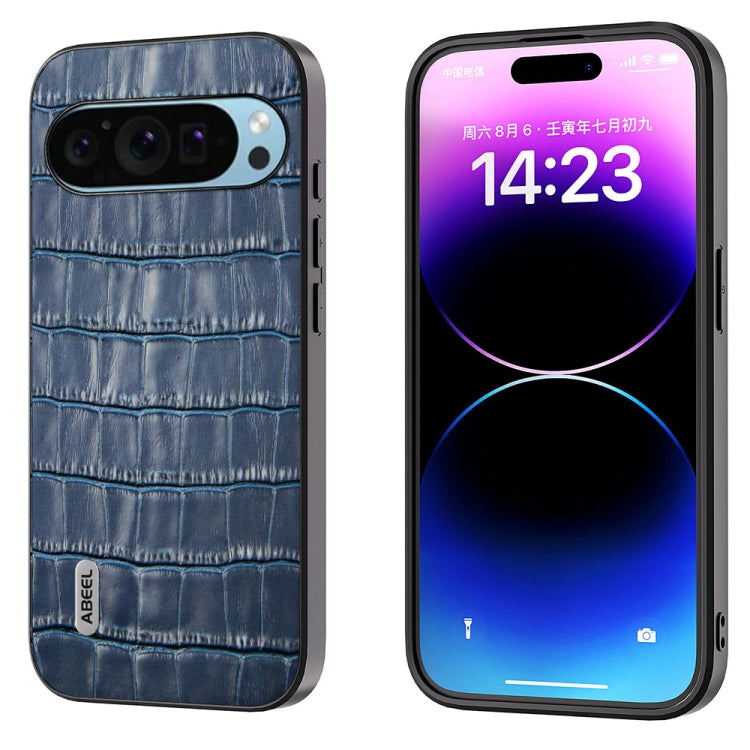 For Google Pixel 9 ABEEL Crocodile Texture Genuine Leather Phone Case(Blue) - Google Cases by PMC TechLife | Online Shopping South Africa | PMC TechLife | Buy Now Pay Later Mobicred