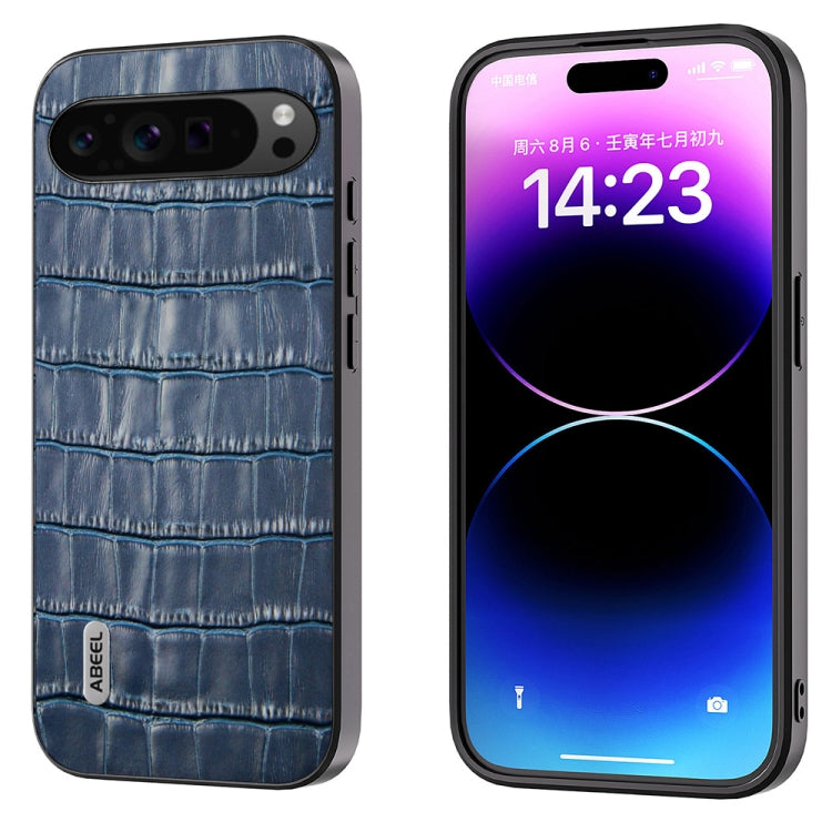 For Google Pixel 9 Pro ABEEL Crocodile Texture Genuine Leather Phone Case(Blue) - Google Cases by PMC TechLife | Online Shopping South Africa | PMC TechLife | Buy Now Pay Later Mobicred