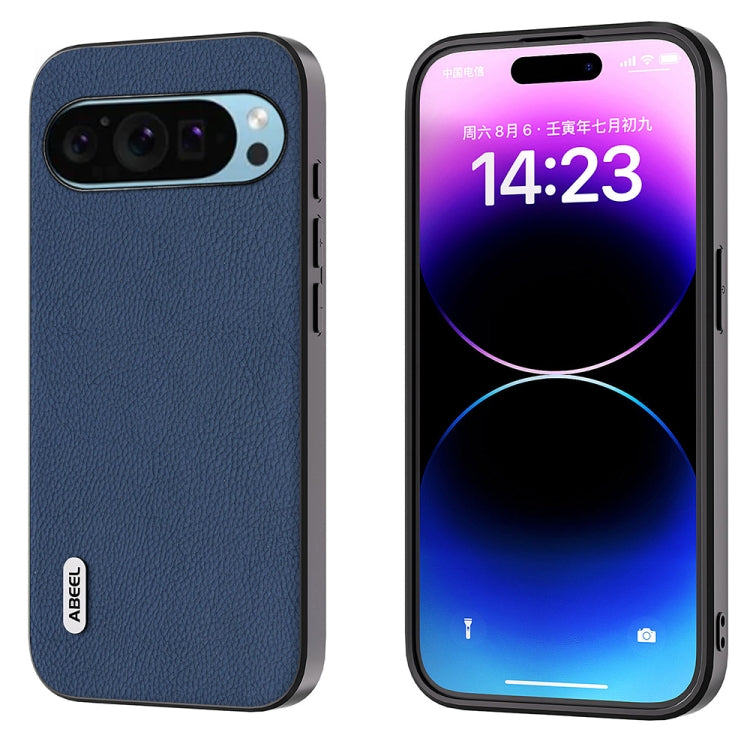 For Google Pixel 9 Pro ABEEL Genuine Leather + PC Litchi Texture Phone Case(Blue) - Google Cases by PMC TechLife | Online Shopping South Africa | PMC TechLife | Buy Now Pay Later Mobicred