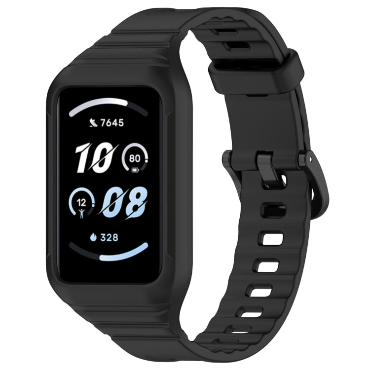 For Honor Band 9 Armor Integrated Silicone Watch Band(Black) - Watch Bands by PMC TechLife | Online Shopping South Africa | PMC TechLife