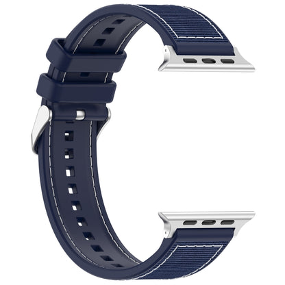 For Apple Watch SE 2023 44mm Ordinary Buckle Hybrid Nylon Braid Silicone Watch Band(Midnight Blue) - Watch Bands by PMC Jewellery | Online Shopping South Africa | PMC Jewellery