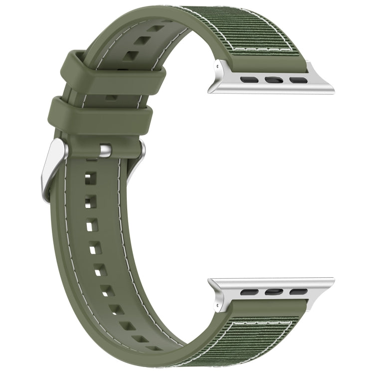 For Apple Watch Series 9 45mm Ordinary Buckle Hybrid Nylon Braid Silicone Watch Band(Green) - Watch Bands by PMC Jewellery | Online Shopping South Africa | PMC Jewellery